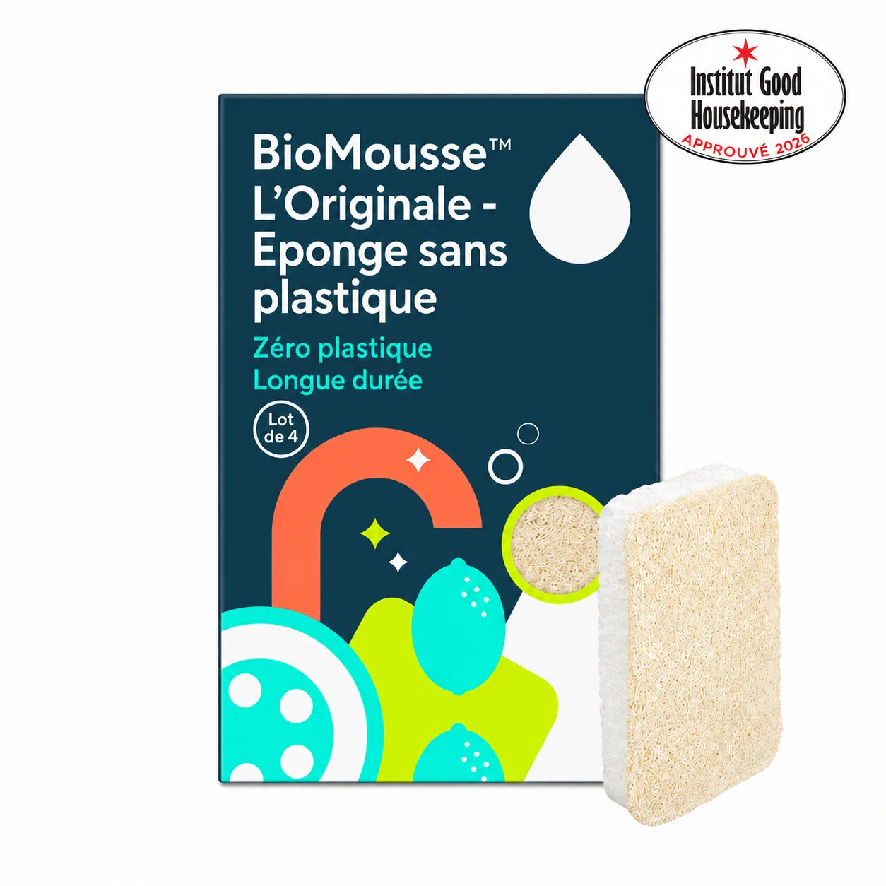 BioMousse™ - Eponge sans plastique (Lot de 4)
