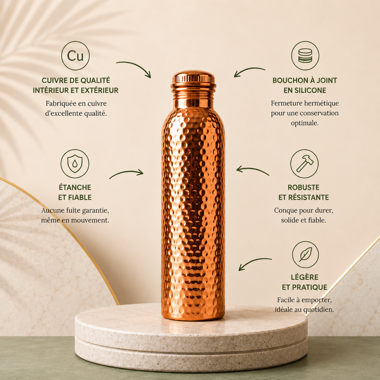 Gourde en Cuivre – L’Eau Purifiée Naturellement, Sans Plastique
