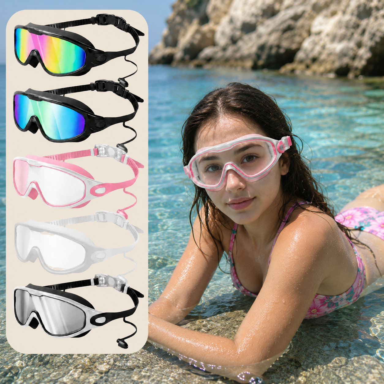 AquaClip™ - Schwimmbrille. Hinterer Clip, kein Haareziehen