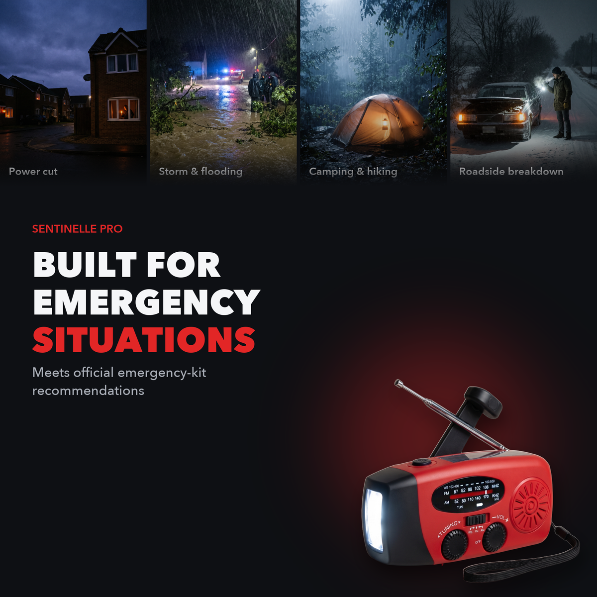 Emergency radio for power outages and outdoor use